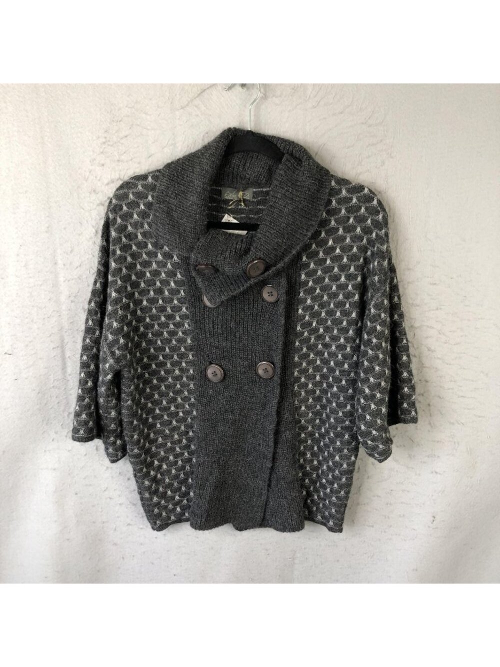 Classic Alpaca Cardigan Sweater Womens M Gray Baby Alpaca Kimono Cowl Neck